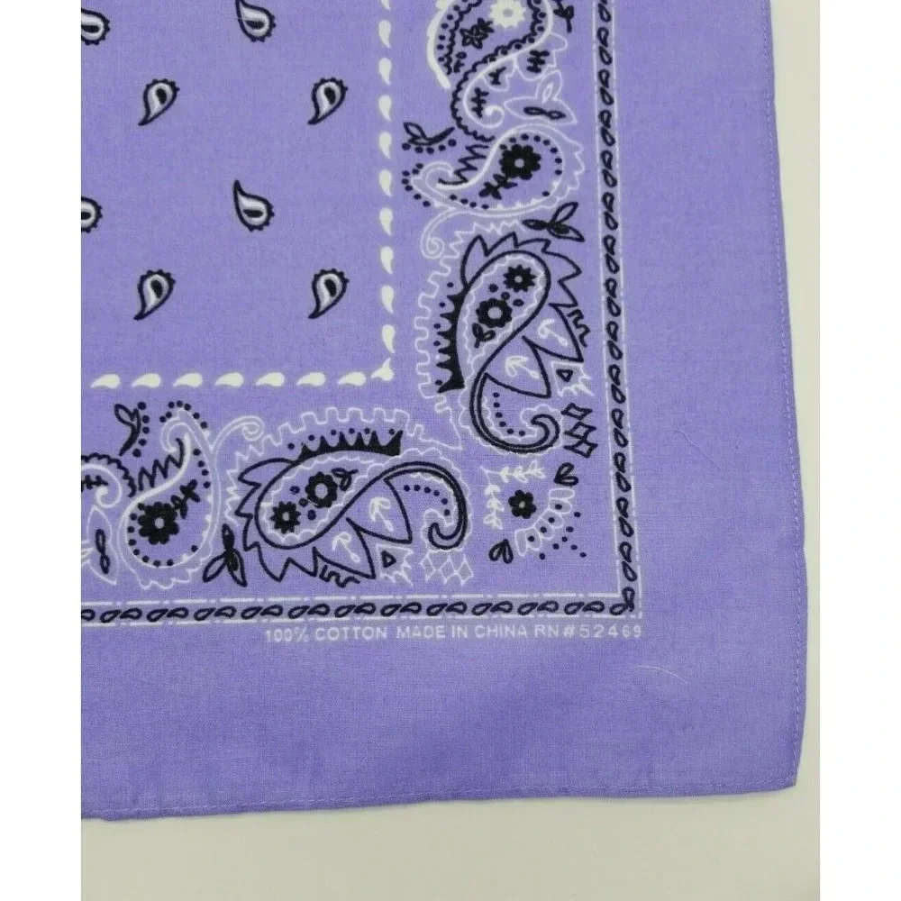 Purple White Black Paisley Classic Bandana Scarf Biker DoRag Cotton 21x21 Square